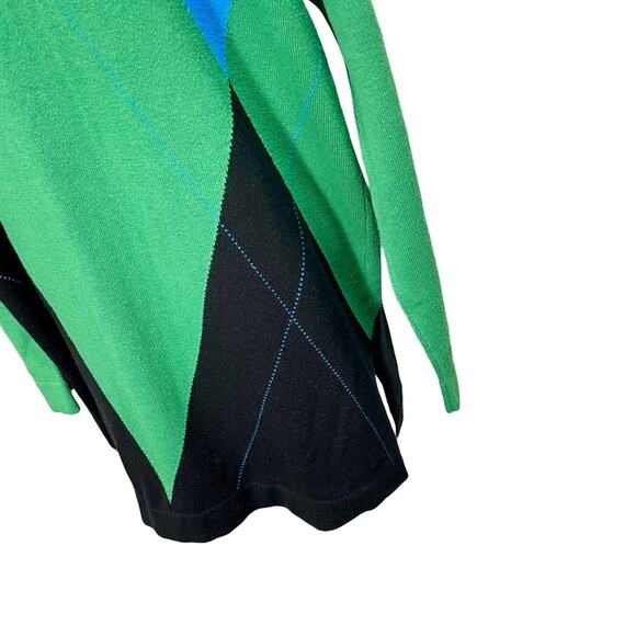 Carlisle Women's Knit Open Cardigan Colorblock Argyle Large Green Blue Black - Picture 7 of 13